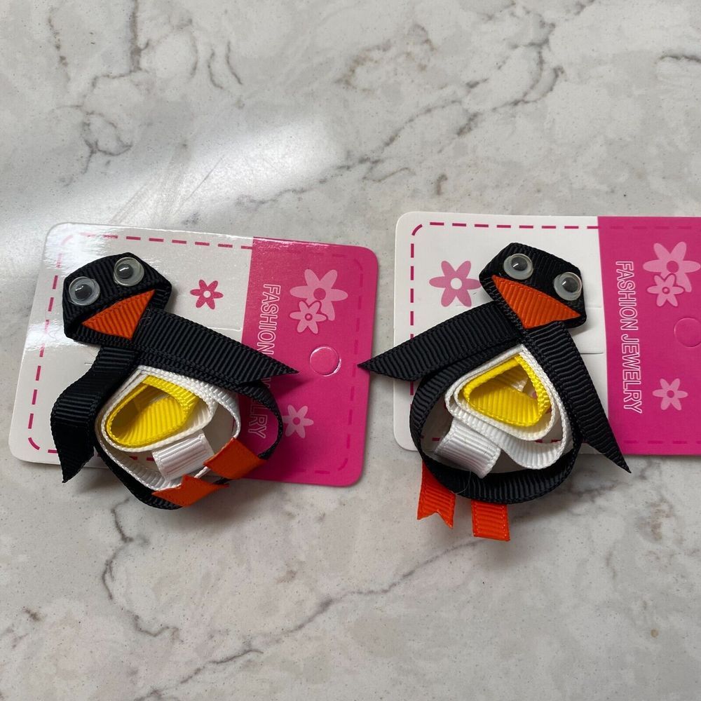 Fashion Jewelry Multicolor Girls Penguin Hair Clip Ribbon Sculpture - (Lot of 2)